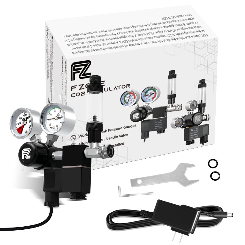 Fzone منظم CO2 لحوض السمك FZONE مع صمام كهربائي وعداد فقاعات وصمام فحص لنظام CO2 للنباتات DIY أسطوانة مفتوحة من الجانب CGA320 - Image 5